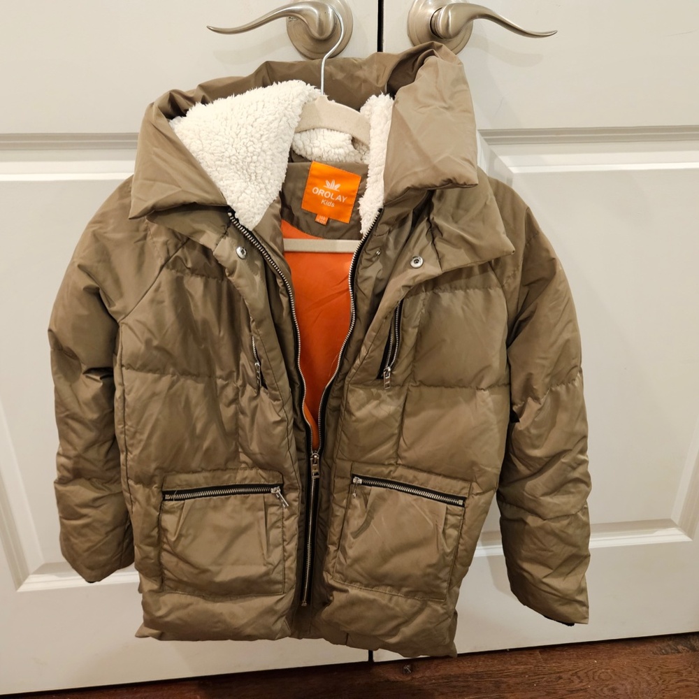Orolay Green Classics Kids Thickened Sherpa Hooded Quilted Down Coat Size 11-12Y